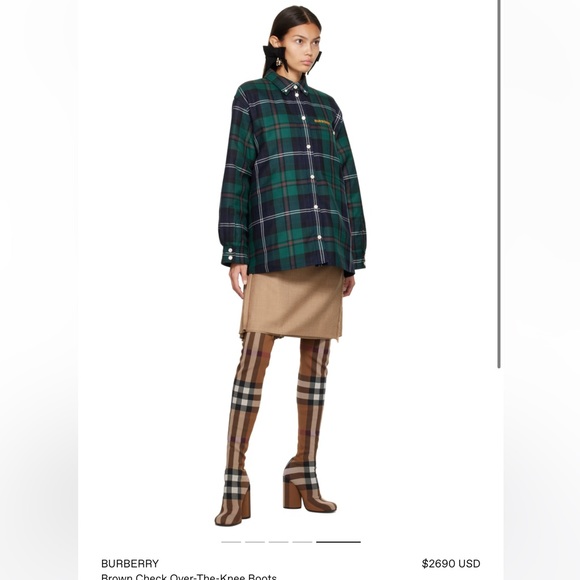 BURBERRY Brown Check Over-The-Knee Boots - Picture 2 of 12